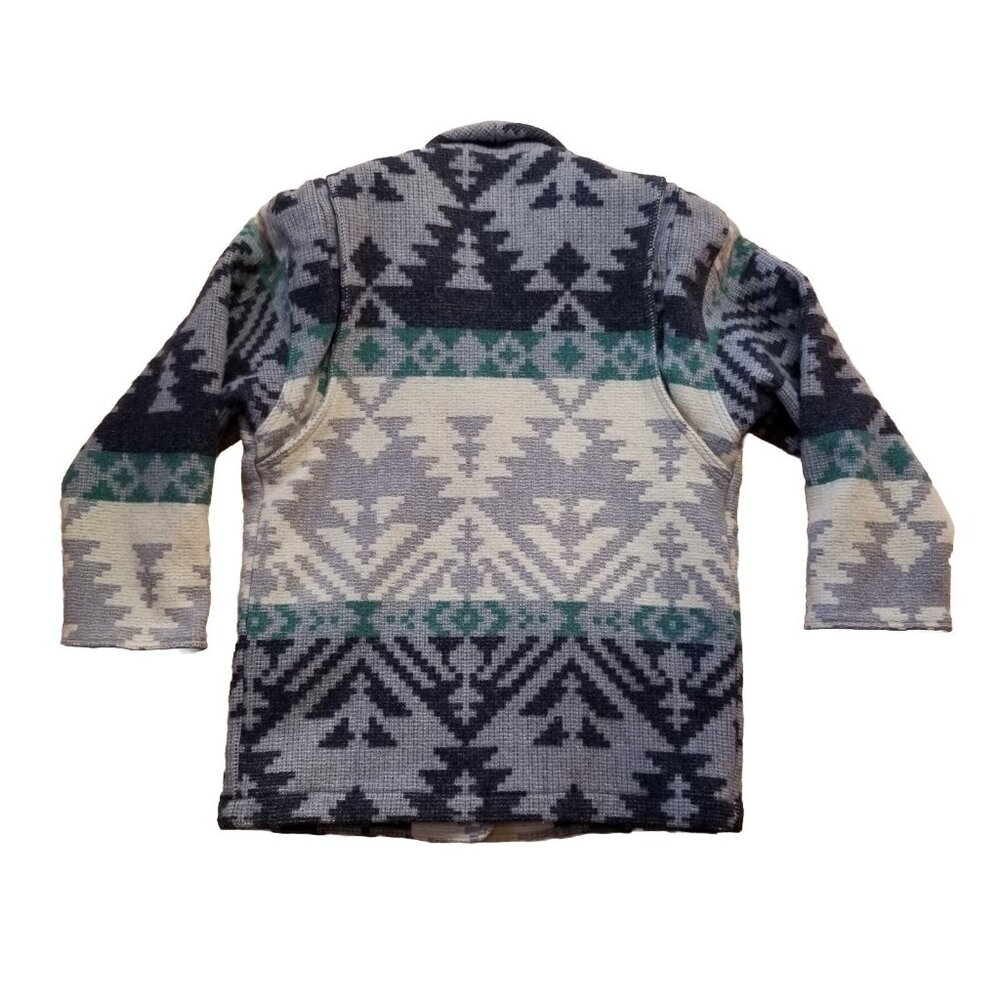 ✅VTG Woolrich Chore Jacket Women's LARGE Blue/Grey Aztec Southwest Wool✅STAINING - Picture 2 of 16